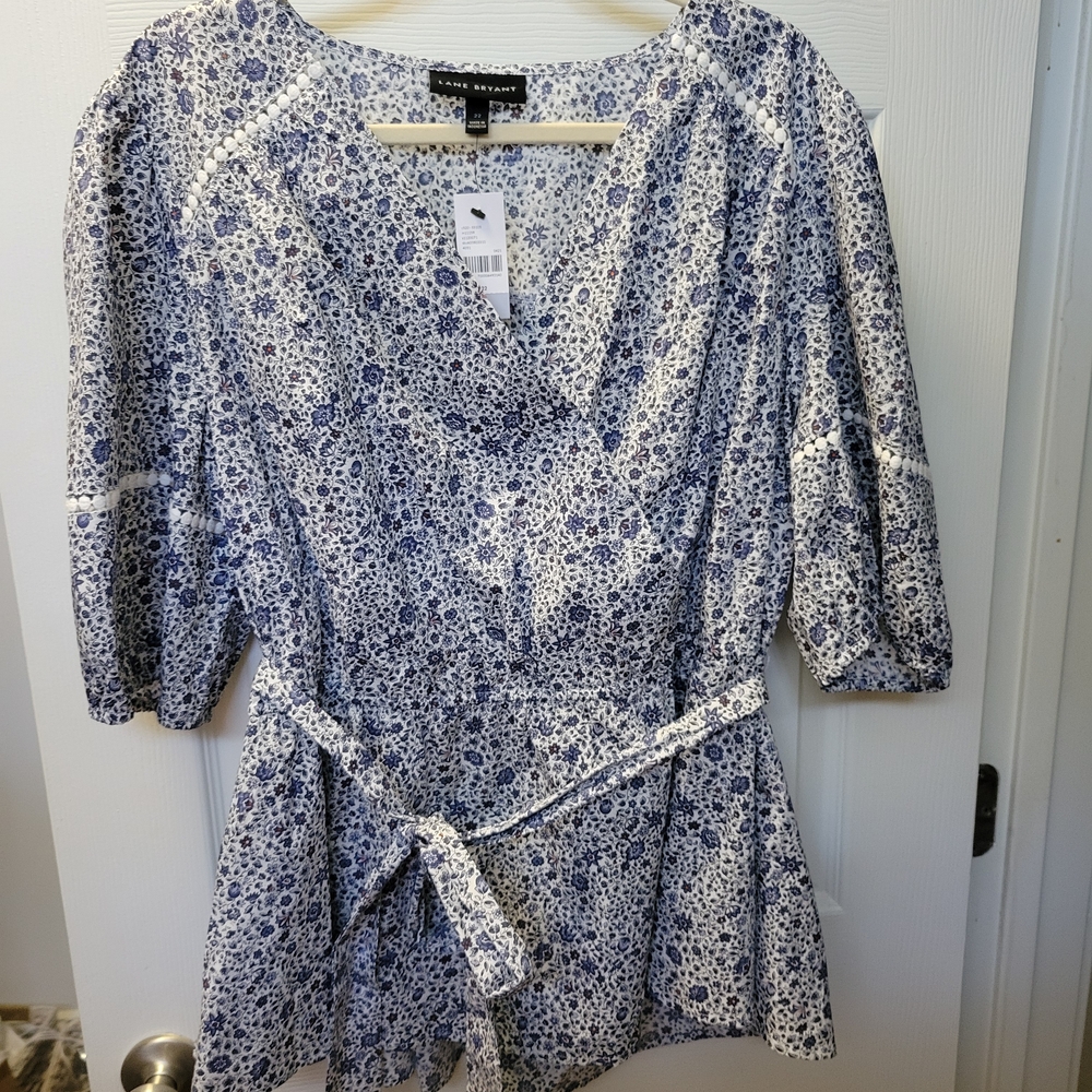 Lane Bryant Navy and White Patterned Blouse